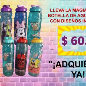 LLEVA LA MAGIA CONTIGO: BOTELLA DE AGUA DE 870ML CON DISEÑOS INCREÍBLES.